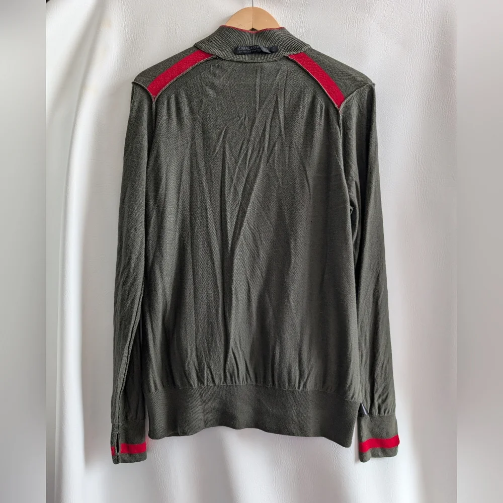 Icebreaker Wool Green Red Detail Full Zip Knit Cardigan Sweater - L